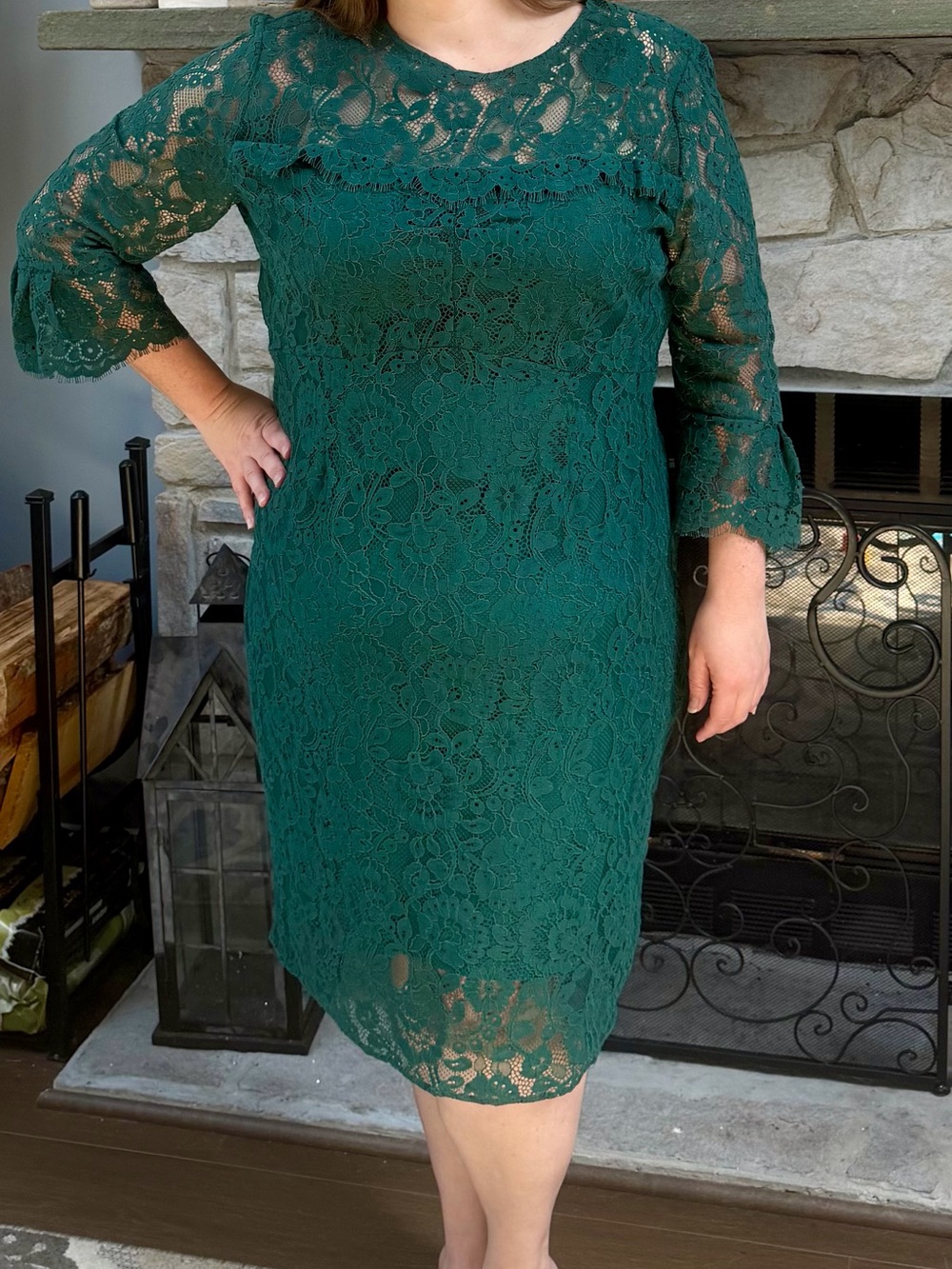 Eva Mendez for New York & Company Emerald Green Lace Midi Dress